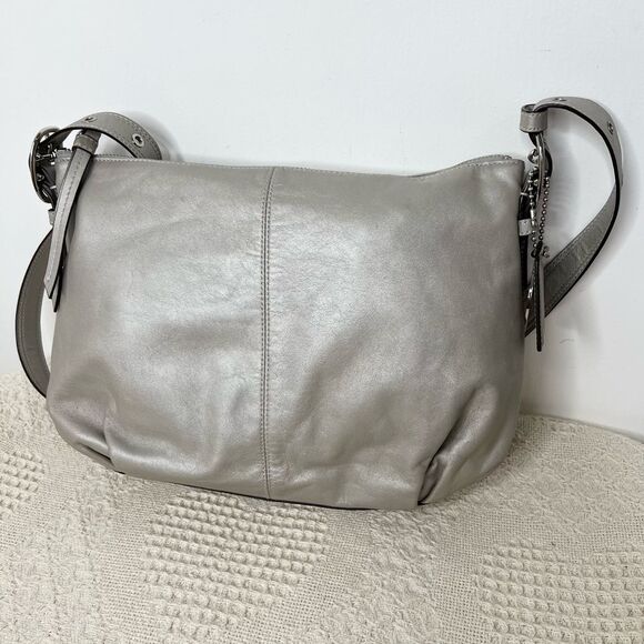 Coach Alexandria Silver Metallic Leather Slim Duffle Sac 13890W Crossbody Bag - Picture 1 of 8